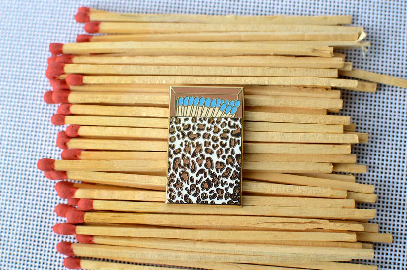 Blue Leopard Print Matchbox Needle Minder