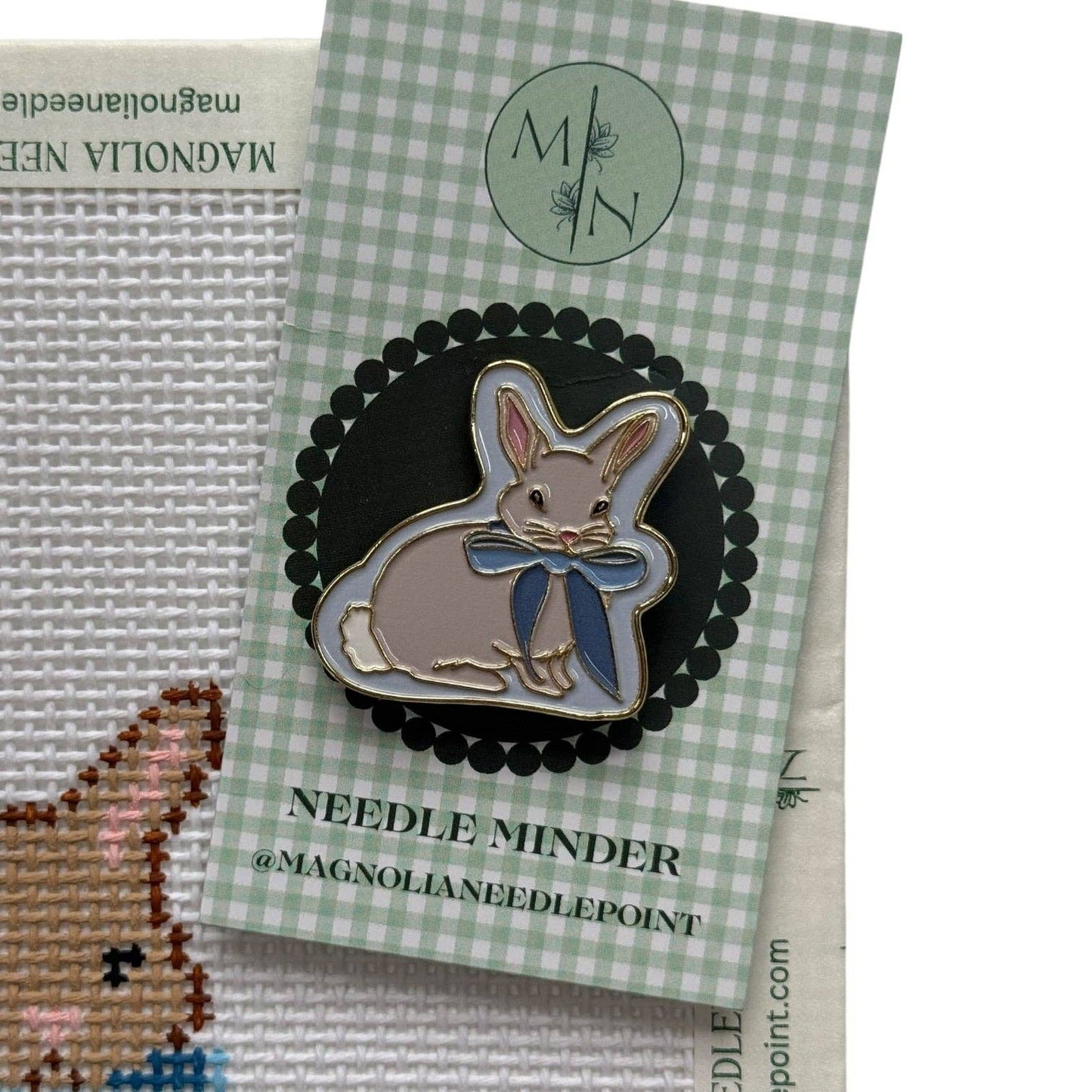Blue Bow Bunny Needle Minder