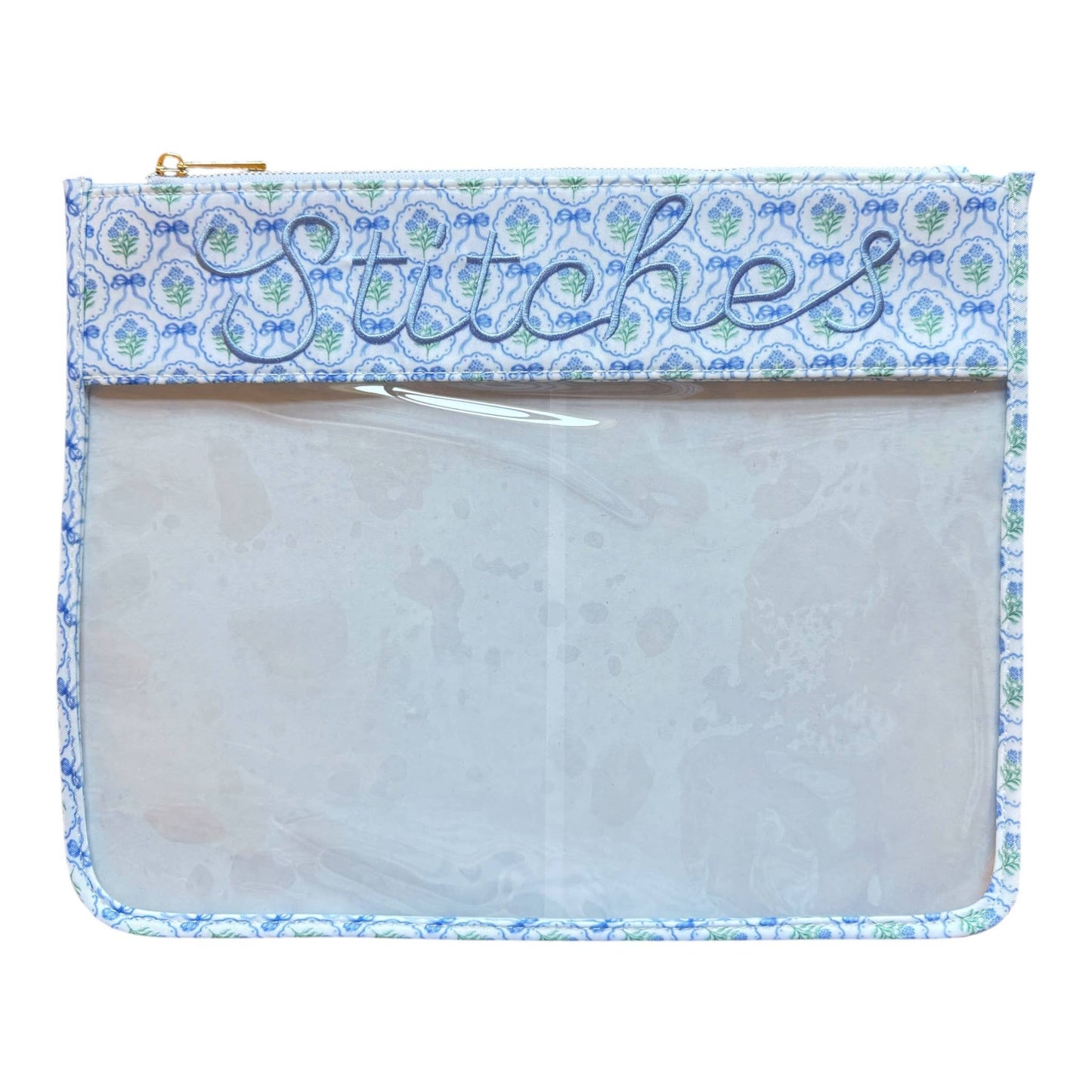 Stitches Blue Hydrangea Bow Scallop Floral Project Bag 