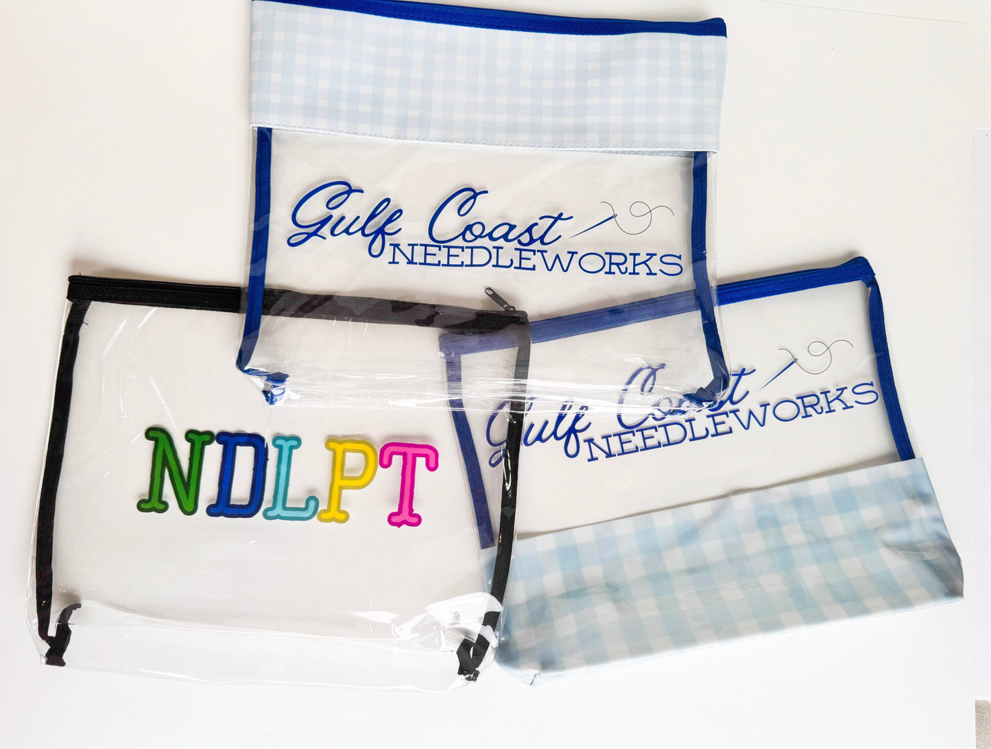 Colorful NDLPT Clear Project Bag | Small 9" x 12" Needlepoint WIP Bag