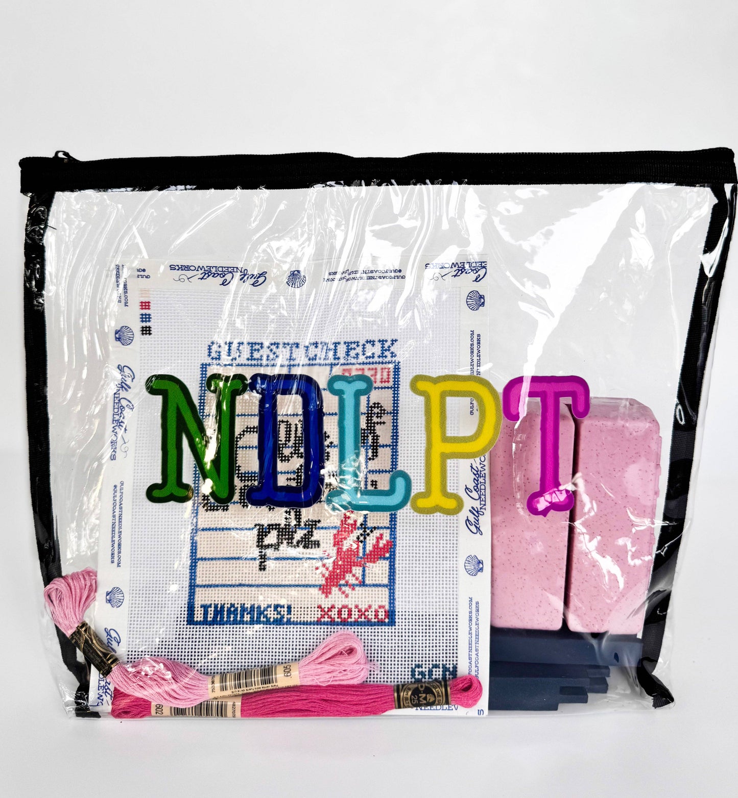 Colorful NDLPT Clear Project Bag | Small 9" x 12" Needlepoint WIP Bag